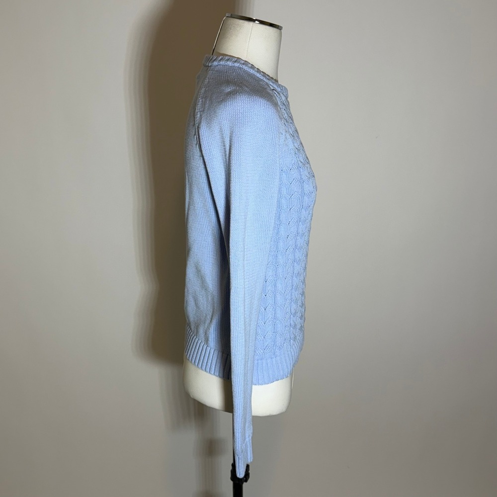 Lands End Drifter Cable Knit Cotton Sweater Light Blue Womens Small 6-8 Preppy - Picture 2 of 8